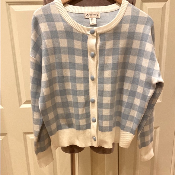 Nanette Lepore Blue and White Check Women's Sweater - Picture 1 of 6